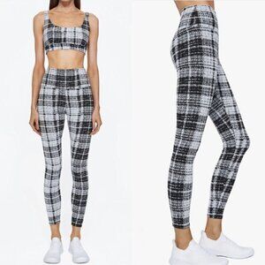 ONA by Yoon Plaid High Rise Athletic Workout Leggings Black White Gym‎ Size XS